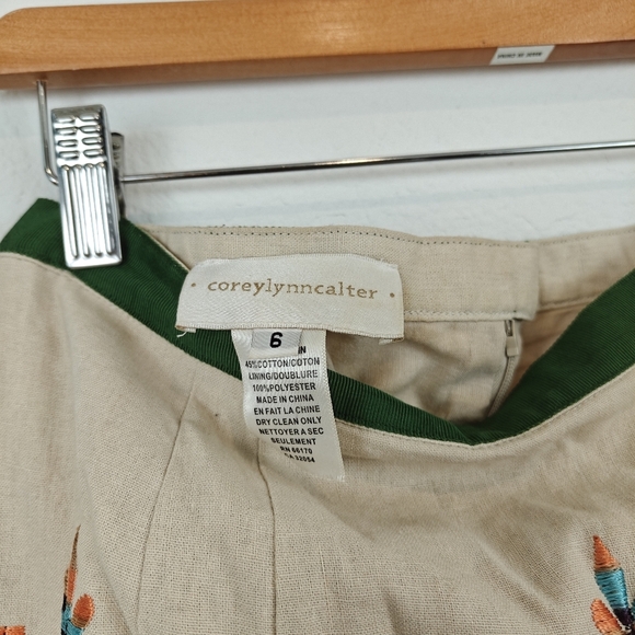 Anthropologie COREY LYNN CALTER Sz 6 Embroidered Medallion Pencil Skirt Linen - Picture 7 of 13